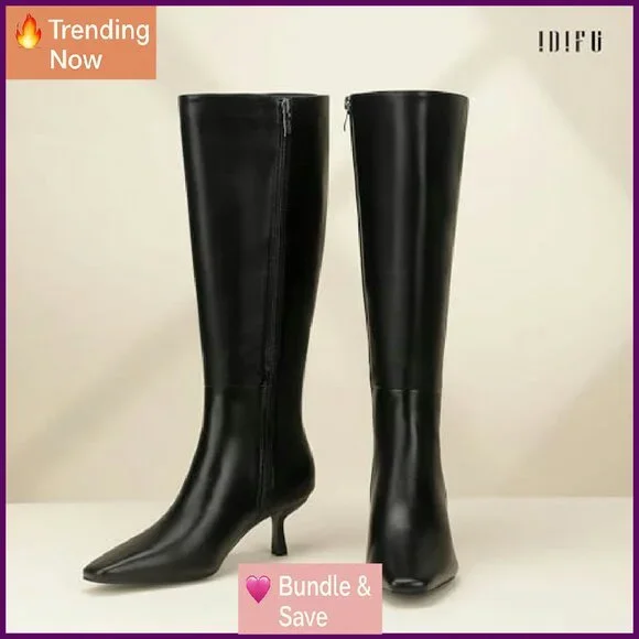 Women's Knee High Boots Square Toe Kitten Heel Side Zipper Comfortable Fall